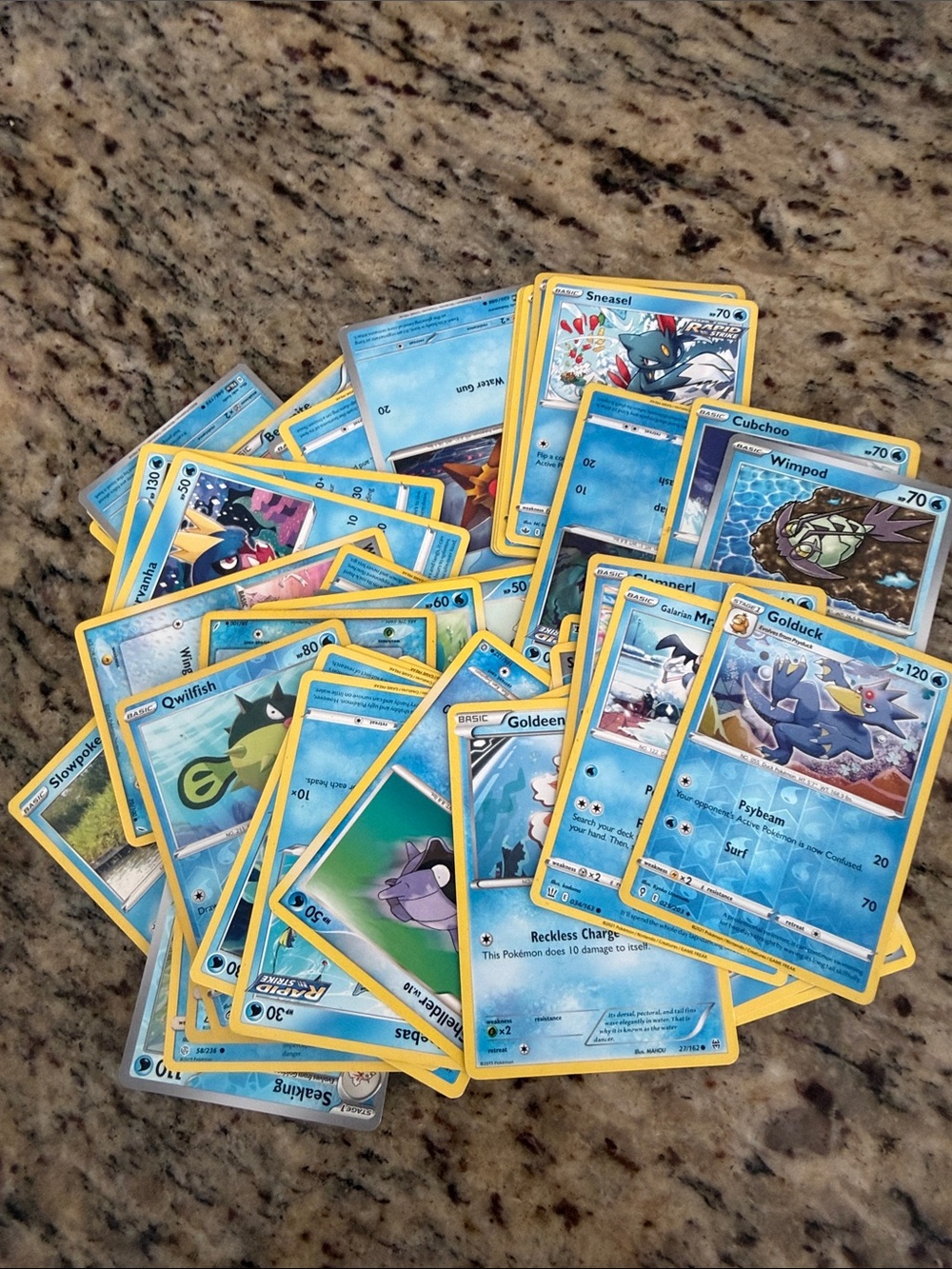 Pokemon Blue Water-Type Trading Cards with Yellow Borders